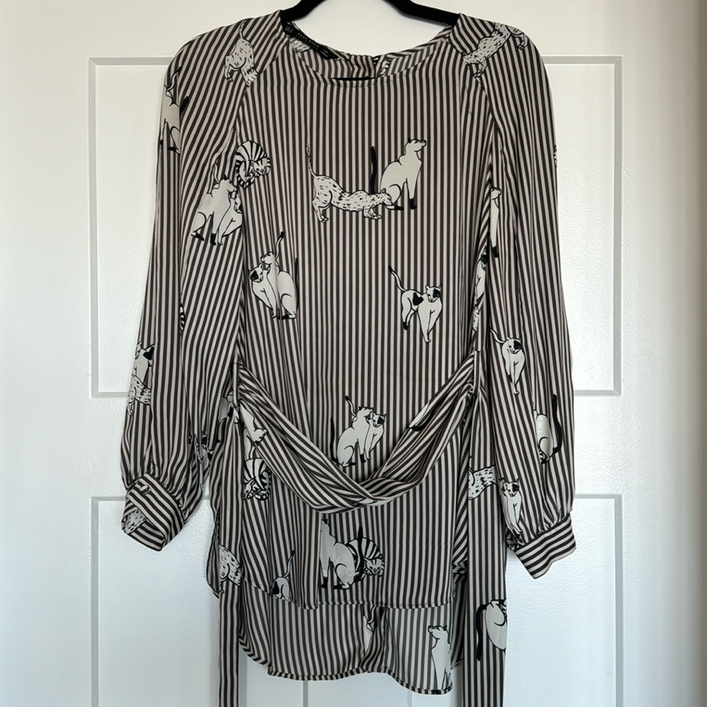 Zara Striped Tunic with Cats Print, Size M.